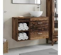 Yunovire Ensemble de meubles de salle de bain 2 pièces en bois vieilli avec lavabo robinet montage mural beaucoup d'espace de rangement tiroir étagère pour salle de bain invités WC design moderne
