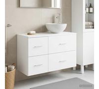 Yunovire Ensemble de meubles de salle de bain en bois blanc avec 2 pièces, meuble sous lavabo et meuble de salle de bain, 3 tiroirs, beaucoup d'espace de rangement, trous de lavabo flexibles, design