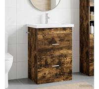 Yunovire Ensemble de meubles de salle de bain en chêne fumé avec lavabo et robinet - 61 x 40 x 84,5 cm - Meuble de salle de bain - Meuble de salle de bain - Meuble de rangement - Tiroir pour invités