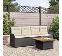 Yunovire Ensemble de salon de jardin 3 pièces en polyrotin noir avec dossiers réglables, plateau de table en bois d'acacia, meubles de patio d'extérieur pour véranda, terrasse et jardin