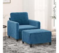 Yunovire Fauteuil avec Tabouret Bleu 60 cm Velours Armature en Métal Rembourré Salon Chambre Fauteuil Relaxation Confortable Adulte