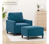 Yunovire Fauteuil avec Tabouret Bleu 60 cm Velours Rembourré Structure en Métal Robuste Fauteuil Salon Confortable pour Adultes Chambre