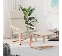 Yunovire Fauteuil de relaxation couleur crème avec tabouret, housse en tissu résistant, structure en bois de bouleau massif, 59 x 82 x 98 cm pour chambre à coucher, salon et heures de détente