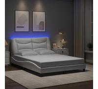 Yunovire Hvar Cadre de lit en cuir synthétique blanc avec éclairage LED, 140 x 190 cm, design moderne pour chambre à coucher, lit plate-forme durable