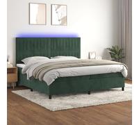 Yunovire Lit à sommier tapissier 200 x 200 cm en velours vert foncé, tête de lit réglable en hauteur, matelas à ressorts ensachés, éclairage LED, surmatelas doux pour la peau, kit complet pour chambre