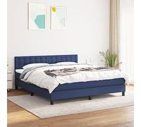 Yunovire Lit à sommier tapissier avec matelas, bleu, 160 x 200 cm, housse en tissu, tête de lit réglable en hauteur, ressorts ensachés, pour un sommeil réparateur, meuble de chambre moderne
