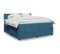 Yunovire Lit à sommier tapissier avec matelas, bleu, 200 x 200 cm, housse en velours, ressorts ensachés, éclairage LED, surmatelas confortable, meuble de chambre à coucher moderne, grand confort de