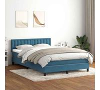 Yunovire Lit à sommier tapissier avec matelas, bleu foncé, 140 x 220 cm, en velours, tête de lit réglable en hauteur, matelas à ressorts ensachés, meuble de chambre moderne pour plus de confort