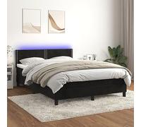 Yunovire Lit à sommier tapissier, avec matelas et LED, noir, 140 x 190 cm, housse en velours, tête de lit réglable en hauteur, ressorts ensachés, ensemble de meubles modernes pour chambre à coucher