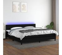 Yunovire Lit à sommier tapissier, avec matelas et LED, noir, 200 x 200 cm, housse en tissu, tête de lit réglable en hauteur, ressorts ensachés, meubles modernes pour chambre à coucher