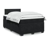 Yunovire Lit à sommier tapissier avec matelas, noir, 120 x 190 cm, housse en velours, ressorts ensachés, surmatelas confortable, pieds en bois massif, meubles de chambre à coucher pour des nuits