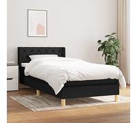 Yunovire Lit à sommier tapissier avec matelas, noir, 80 x 200 cm, housse en tissu, tête de lit réglable en hauteur, matelas à ressorts ensachés, soutien moyennement ferme pour un sommeil réparateur