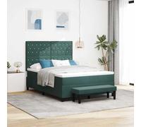 Yunovire Lit à sommier tapissier avec matelas, vert foncé, 140 x 190 cm, design moderne, cadre en bois stable, surface de couchage confortable pour 2 personnes