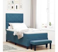 Yunovire Lit à sommier tapissier bleu foncé 100 x 200 cm, en velours, avec matelas, cadre solide en bois naturel, design moderne, tête de lit de luxe, pour chambre à coucher