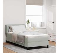 Yunovire Lit à sommier tapissier, gris clair, 90 x 200 cm, tissu en velours, tête de lit réglable, cadre en bois, avec matelas et surmatelas, lit simple, pour chambre à coucher, design moderne