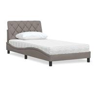 Yunovire Lit avec matelas taupe, 100 x 200 cm, housse en tissu, stable, design moderne, matelas en mousse H2/H3, pas de lit à sommier tapissier nécessaire, série Piran, pour un sommeil réparateur