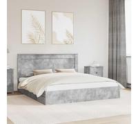 Yunovire Lit coffre gris béton 180 x 200 cm, matériau dérivé du bois, design moderne, sommier à lattes, plate-forme, durable, avec tiroirs, lit super king size pour chambre à coucher