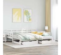 Yunovire Lit de jour extensible en pin massif - Blanc - 80 x 200 cm - Canapé-lit multifonction avec 2 tiroirs - Lit d'appoint peu encombrant pour salon et chambre à coucher