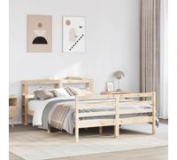 Yunovire Lit en bois de pin massif 140 x 190 cm non traité, avec têtes de lit, étagères, lattes de contreplaqué, cadre de lit autoportant, pour chambre à coucher, design moderne