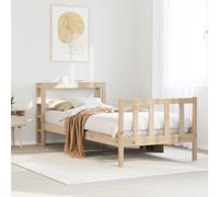 Yunovire Lit en bois de pin massif 90 x 190 cm, cadre de lit robuste, avec têtes de lit, étagères, autoportant, en bois naturel, pour chambre à coucher, design moderne, sans matelas, durable, 214,5 x