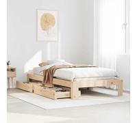 Yunovire Lit en bois massif 100 x 200 cm en pin non traité, avec sommier à lattes, 2 tiroirs, cadre de lit robuste, pour chambre d'adultes, design moderne, haute capacité de charge