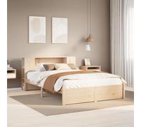 Yunovire Lit en bois massif avec bibliothèque intégrée, 160 x 200 cm, bois de pin non traité, cadre de lit robuste pour chambre à coucher, design moderne, beaucoup d'espace de rangement