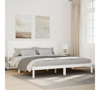 Yunovire Lit en bois massif extra long, blanc, 140 x 220 cm, cadre de lit robuste, avec sommier à lattes, tête de lit, espace de rangement supplémentaire, meubles de chambre à coucher modernes