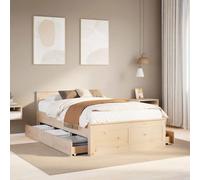 Yunovire Lit en pin massif 135 x 190 cm, cadre de lit robuste, avec sommier à lattes, tête de lit pratique et espace de rangement, bois non traité, meuble de chambre moderne pour un sommeil réparateur