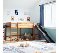 Yunovire Lit mezzanine en pin massif, marron, 80 x 200 cm, avec toboggan et échelle, protection anti-chute sûre, lit simple, pour chambre d'enfant, design peu encombrant