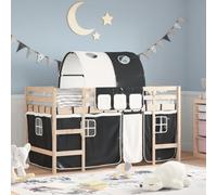 Yunovire Lit mezzanine pour enfant avec tunnel, blanc et noir, 90 x 200 cm, en bois de pin massif, avec protection anti-chute pour un sommeil sûr
