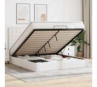 Yunovire Lit ottoman avec matelas, blanc, 180 x 200 cm, en cuir synthétique, mécanisme de levage hydraulique, ressorts ensachés, espace de rangement, meuble de chambre moderne