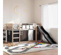 Yunovire Lit superposé avec toboggan, rideaux, blanc et noir, 90 x 190 cm, pin massif, meubles pour chambre d'enfant