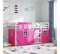 Yunovire Lit superposé rose 90 x 190 cm en pin massif avec rideaux, protection anti-chute, échelle, meuble moderne pour chambre d'enfant