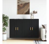 Yunovire Lot de 2 armoires murales en bois noir - 69,5 x 34 x 90 cm - Armoires suspendues modernes pour salon, salle à manger, bureau - Meuble de rangement polyvalent pour la maison