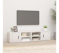 Yunovire Lot de 2 meubles TV - Blanc brillant - 80 x 31,5 x 36 cm - Matériau du bois - Cabinet multimédia moderne pour le rangement dans la chambre - Meuble de salon polyvalent comme support TV
