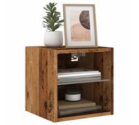 Yunovire Lot de 2 meubles TV muraux avec éclairage LED, aspect bois vieilli, design moderne, espace de rangement pour salon, chambre à coucher, médias