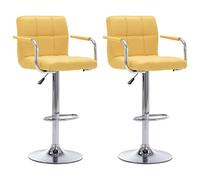 Yunovire Lot de 2 tabourets de bar - En tissu jaune - Moderne - Réglable en hauteur - Avec dossier - Pivotant - Cadre en acier chromé - Pour cuisine et comptoir - 53 x 52 x (92-112) cm