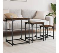 Yunovire Lot de 3 tables gigognes aspect chêne marron en bois avec cadre en métal emboîtables pour salon, chambre à coucher, bureau, tables d'appoint modernes, peu encombrantes