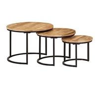 Yunovire Lot de 3 tables gigognes en bois massif de mangue, revêtement noir par pulvérisation, design moderne pour salon, chambre à coucher, ensemble de tables d'appoint, utilisation polyvalente