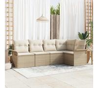 Yunovire Lot de 5 canapés de jardin avec rangement - Beige - En polyrotin - Modulaire - Résistant aux UV - Pour terrasse, balcon, extérieur