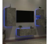 Yunovire Lot de 5 meubles muraux en bois gris béton, avec éclairage LED RVB, meuble TV moderne pour salon, chambre à coucher, centre multimédia, espace de rangement, 30,5 x 35 x 30 cm