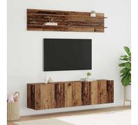 Yunovire Lot de 6 unités TV murales en bois recyclé - 60 x 30 x 41 cm - Design moderne pour le salon, le rangement des médias