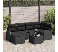 Yunovire Lot de 7 canapés avec coussins en polyrotin noir, modulaire, résistants aux UV et aux intempéries, pour jardin, terrasse, avec compartiments de rangement, durables
