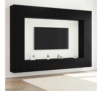 Yunovire Lot de 8 meubles TV, aspect chêne noir, 100 x 30 x 30 cm, système de rangement mural pour salon, chambre à coucher, design moderne