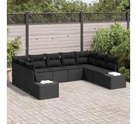 Yunovire Lot de 9 canapés de jardin en polyrotin noir modulaire avec coussins résistants aux intempéries pour terrasse, balcon, extérieur