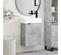 Yunovire Meuble de salle de bain gris béton avec lavabo en céramique et mitigeur noir, meuble de salle de bain en bois avec espace de rangement, porte et tiroir