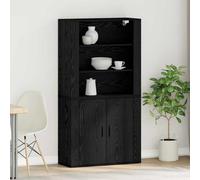 Yunovire Meuble haut aspect chêne noir, 80 x 33 x 150 cm, en bois dérivé du bois, avec 2 portes, espace de rangement moderne pour salon, salle à manger et couloir, meuble polyvalent