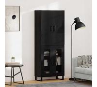 Yunovire Meuble haut en bois et verre, 2 pièces, noir, aspect chêne, 69,5 x 34 x 180 cm, pour salon, salle à manger, meuble moderne, espace de rangement