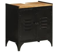 Yunovire Meuble sous lavabo en fer et bois de manguier massif 55 x 35 x 60 cm avec 2 portes, espace de rangement pour salle de bain, design peu encombrant pour salle de bain et WC d'invités