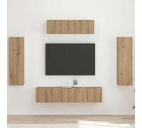 Yunovire Meuble TV 3 pièces en chêne artisanal, montage mural, design moderne, espace de rangement pour médias, meuble de salon, durable, 31 x 30 x 100 cm